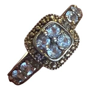Vintage gold plated sterling silver & faceted aquamarine ring